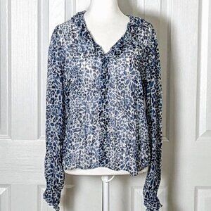 POLO RALPH LAUREN Women's Long Sleeve Blouse Top  Size 6  Blue Print NWT